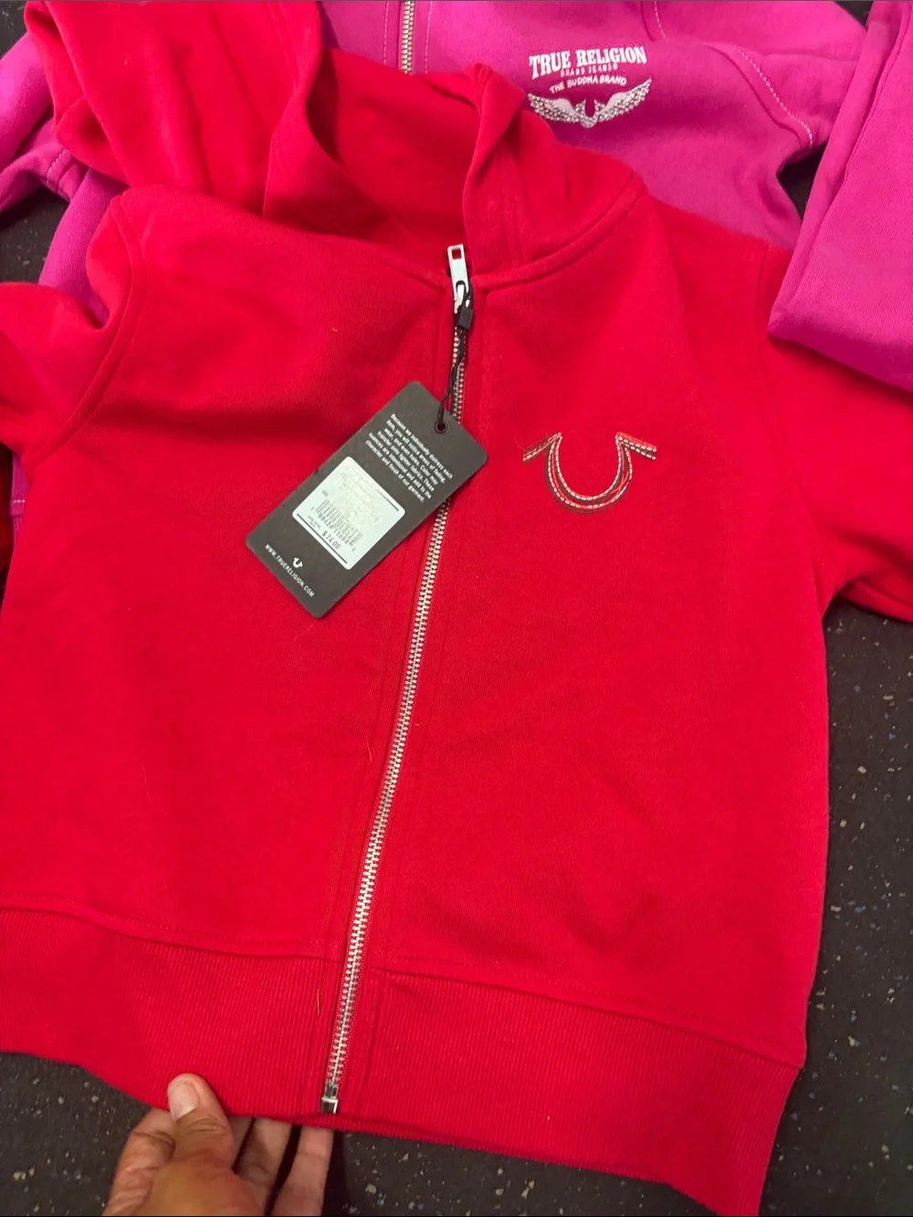 NWT Kids LOT True Religion Kids Girls Bright Pink Red Fleece Jacket & Sweatpant